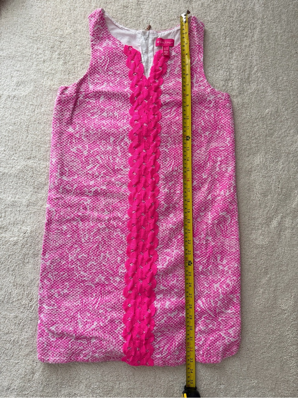 Lilly Pulitzer Pink & White Textured Midi Dress with Hot Pink Trim